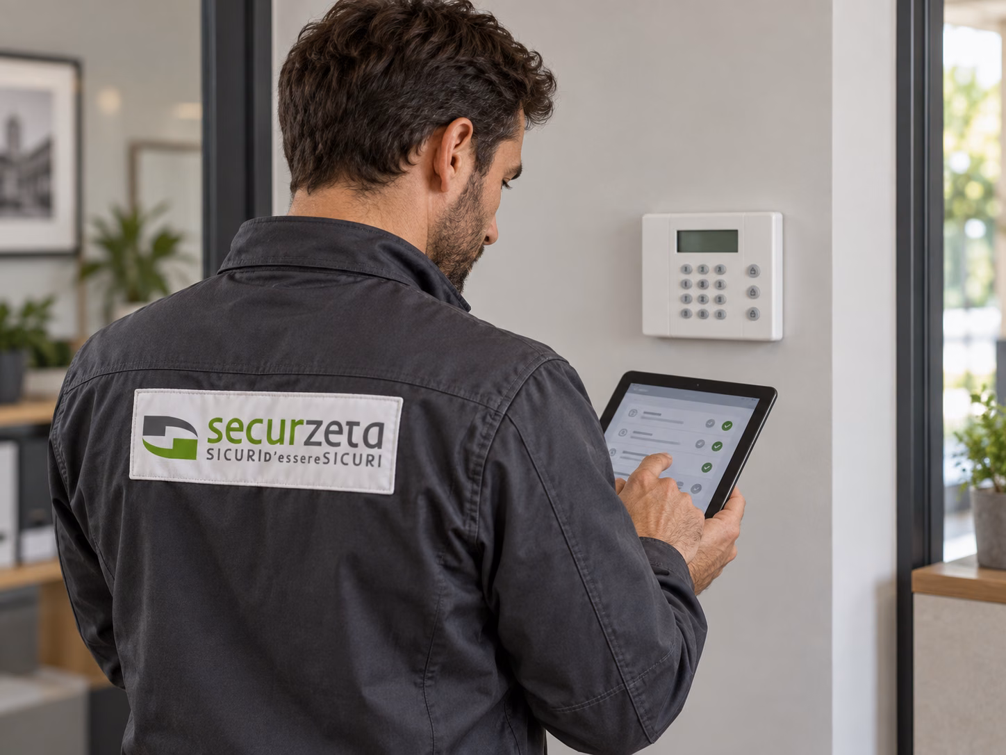 Immagine illustrativa generata di un tecnico Securzeta che consulta un impianto esistente